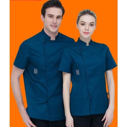 Chef Men and Women Stand Collar Single Breasted Summer breathable Short Sleeve Casual Restaurant Cook Wear Catering Uniforms