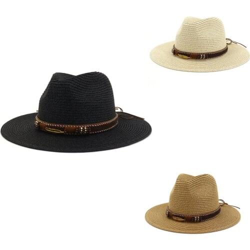 Men Women Retro Western Cowboy Riding Hat Leather Belt Wide Cap Uv Protection Causal Beach Hats Gorras Hombre #P2