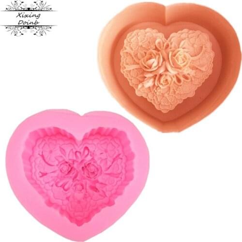 Wedding Rose Cake Decoration tools Heart-shaped Sugar Craft Fondant mold Love Silicone Mold Chocolate Fudge