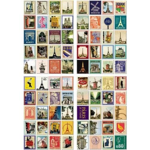 80 Pieces (4 Sheets) DIY Vintage Retro Stamp Planner Stickers London Paris Prince Alice Sticky Scrapbooking Paper Stationery Set