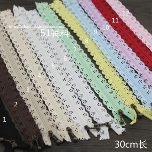 Outer Single Beautiful Lace Nylon Zipper Teeth 30cm Long with Delicate Water Drop Head 12 Color Optional