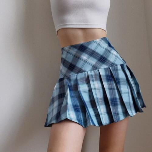 WOMENGAGA Proof Pleated Summer High Waist A-line High Waist Long Legs Blue And White Rhombus A-line Skirt Pleated Skirt JNW8