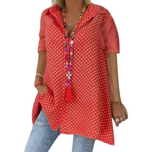 Women Shirt Plus Size Casual Women Polka Dot V Neck Long Sleeve Lapel Tunic Blouse Shirt Top Street Wear рубашка женская 2021