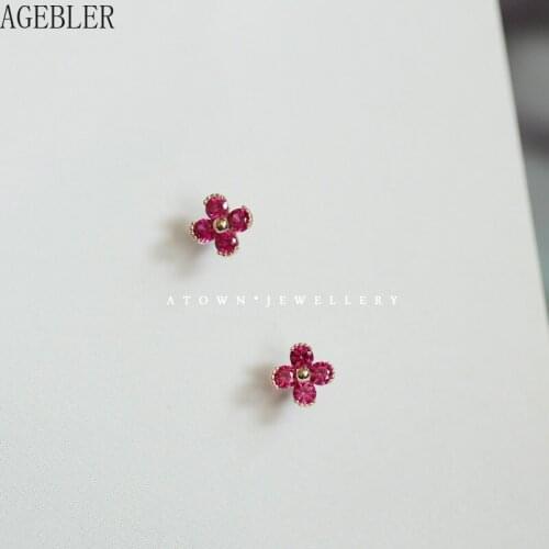 925 Sterling Silver Rose Red Small Flower Small Zircon Drill Cute Stud Earrings Women Sweet Fashion Gifts Mini Jewelry