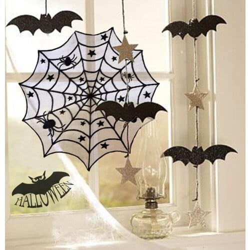 1 Piece Halloween Decoration Props Black Lace Spiderweb Fireplace Mantle Scarf Cover Tablecloth Festive Party Supplies