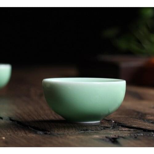 4 pcs/Set Brother Kiln Chinese Longquan Celadon Porcelain Kung Fu Teacup and Saucer Tea Bowl 35ml China Transparent Tea Pot