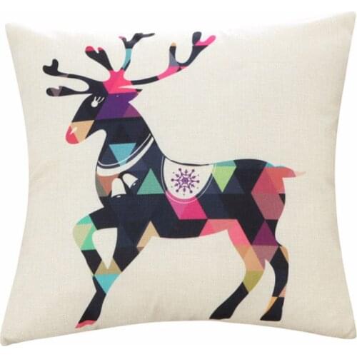 45x45cm Colorful Sika Deer Pinting Pillow Case Soft Cotton Linen Pillowcases Square Pillow Cover For Home Decor