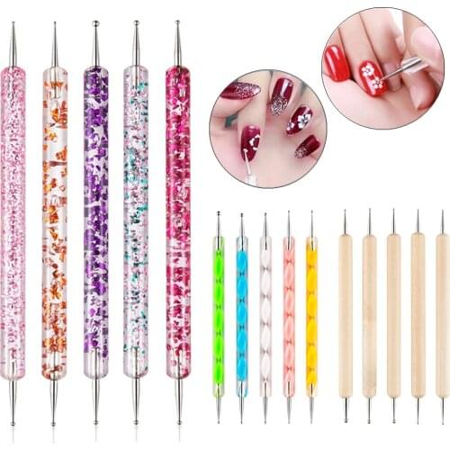 5 Pcs/set Nail Art Dotting Tools Pen Acrylic Double Ends UV Gel Builder Painting Drawing Carving Liner Polish Brush Bead Picking