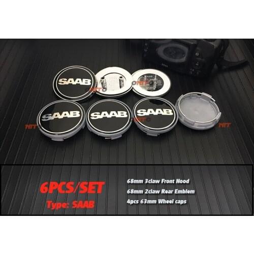 6pcs 68mm bonnet boot Saab 9-3 9-5 9-2x 9-5x 9-7x 9000 sticker 63mm Wheel Center Hub Cap wheel Badge covers 60mm for saab Letter