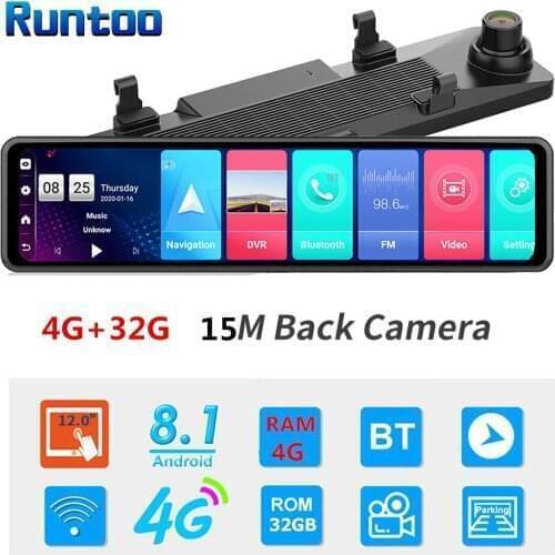 4G Car Dvr 12 Inch Android Touch Screen Video Recorder Auto Registrar Stream Mirror With RearView Camera night vision dash cam