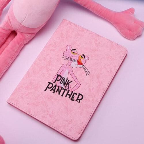 3D embroidery Pink Panther Shell For iPad 2 3 4 Mini 1 2 3 4 Air 1 2 2018 Cute Cartoon Smart Sleep Wake for iPad Pro 9.7 inch