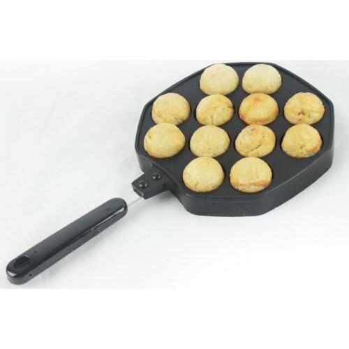 12 Holes Octopus Ball Bakeware Cast Iron Uncoated Nonstick Takoyaki Maker Meatball Mold Cake Baking Pan Kitchen BBQ Plate Tools