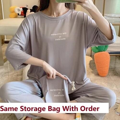 Cute Clothes 3 Piece Set Women Summer Pajamas Pyjama Ete Femme Cartoon Print Bag Sleepwear Lemon Sweet Lounge Wear Clothes Suit