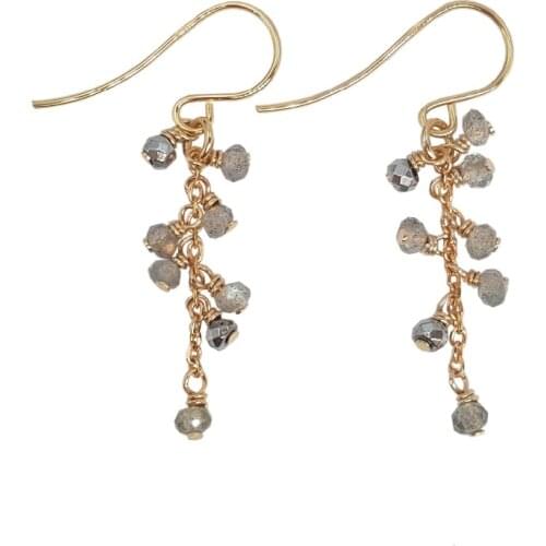 LiiJi Unique Natural Stone Labradorite Hematite 925 Sterling Silver Gold Color Dangle Drop Fashion Earring Nice Gift for Women