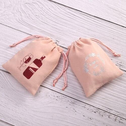 50pcs Jewellery Gift Bags Baby Pink Personalized Logo Jewelry Packaging Chic Drawstring Pouches For Wedding Party Decoration