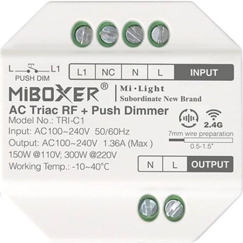 Miboxer AC Triac Dimmer TRI-C1 Single Color Vontroller Push Dim Wall WiFi RF Voice Control For Filament Lamp