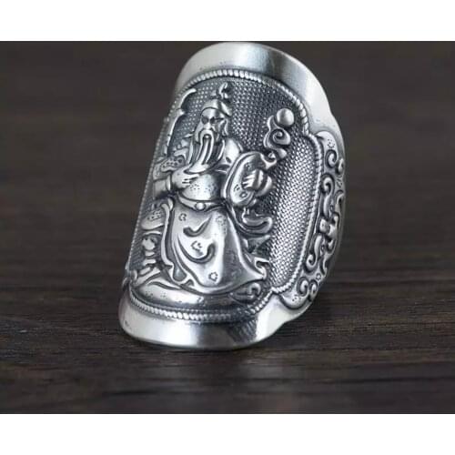 Fashion new retro ring mens wide-faced Duke Guan carved broadsword opening gift ring retro exquisite gifts