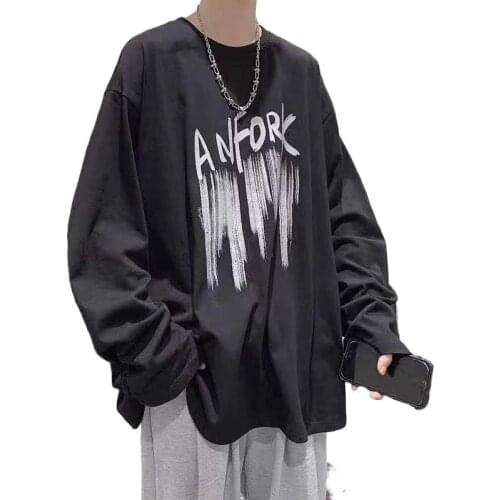 2021 new spring and autumn T-shirt mens trend letter print port wind long-sleeved ins bottoms on the clothes