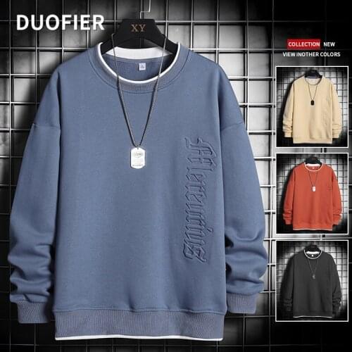 Men Fashion Sweatshirts Letter Printing 2021 Autumn Fake Two Pieces Male Solid Pullover Hoodies Loose Tops Casual Sweatshirt 4XL
