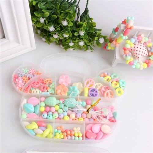 Bear DIY Beaded Toys Set For Children Creative Girl Gift Handmade Lacing Bracelets Necklace Beads Jewelry Making Wholesale