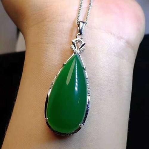 Jade girl S925 silver inlaid green pendant ice seed jade