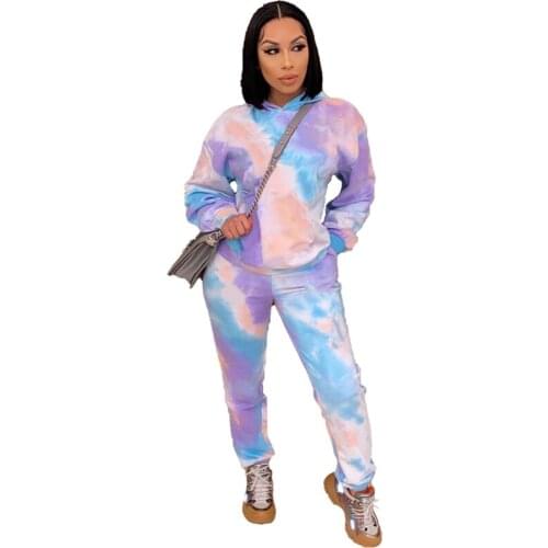 New Arrival Casual Tie-dye Printed Hoodie Sweatshirt Pant Set