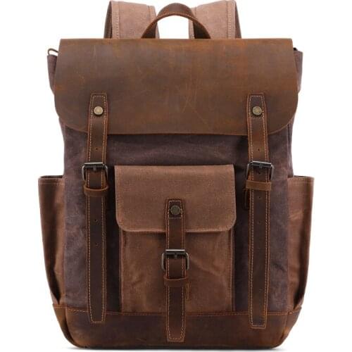 Nesitu High Quality Casual New Vintage Coffee Grey Army Green Cyan Wax Canvas 14'' Laptop Women Men Backpacks Travel Bags M0013