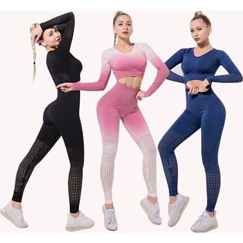 Gym Workout Clothes Long Sleeve Fitness Crop Top + High Waist Energy Seamless Leggings Vital Women Sport Suit Yoga Set Female