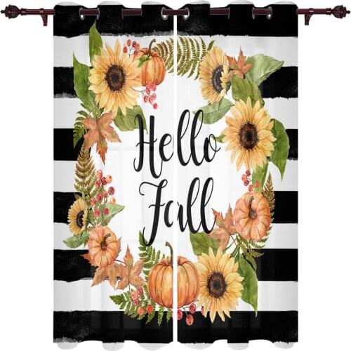 Autumn Pumpkin Maple Leaf Sunflower Stripes Window Curtains Kitchen Bedroom Drapes Home Decor Luxury Curtains for Living Room