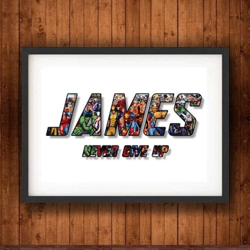 Personalized Name And Slogan Custom Printing Artistic Font Marvel Avengers Canvas Poster Home Room Decor Painting Office Gift