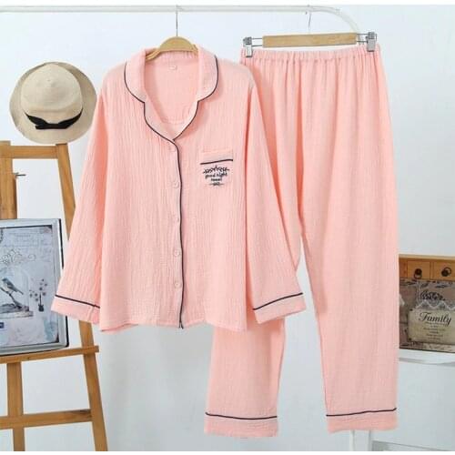 Pyjamas Women Embroidery Night Suit Solid Long Sleeve Pajama Casual Thin Sleepwear Autumn Cotton Homewear Womens Clothing Pijama