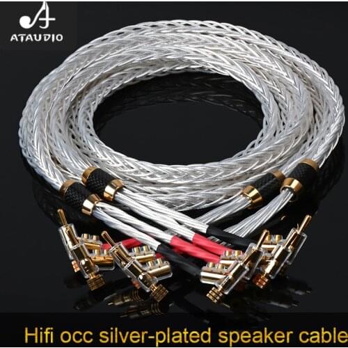 ATAUDIO Silver-plated Hifi Speaker Cable Hi-end OCC Silver Self-locking Banana Speaker Wire for Speaker