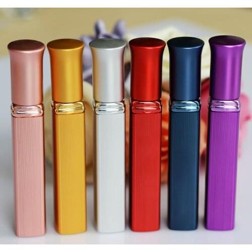 Refillable12ML Horn Cover Straight Striped Aluminum Perfume Glass Spray Bottle Aluminum Perfume Atomizer 10PCS/LOT