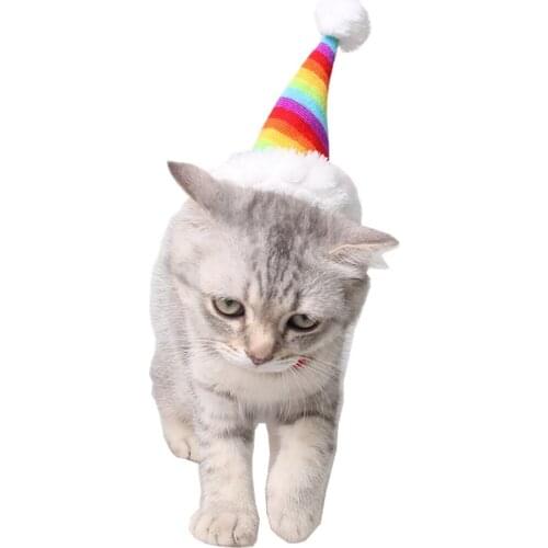 Christmas Pet Hat Santa Claus Hat Small Puppy Cat Dog Holiday Costume Hat Rainbow Cat Hat Pet Headband Pet Costume For Party