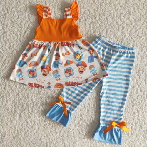 RTS kids clothes fashion boutique clothing 2pcs strap tunic cartoon pants little baby girls outfits spring wholesale designs