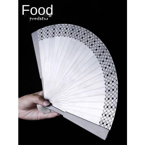 Titanium alloy folding fan cloud roll Fiona Fang seven-inch self-defense all-metal hollowed-out Tai Chi Kung Fu custom female