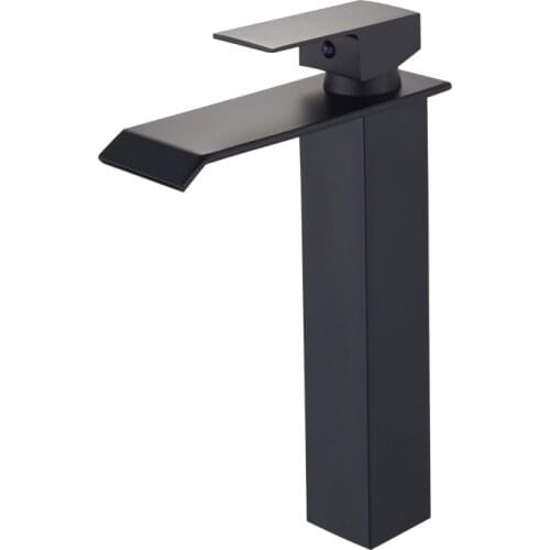 Bathroom Basin Faucet Black Baking Solid Brass Specail Sink Mixer Tap Hot & Cold Waterfall Basin Faucet With 2 Hoses