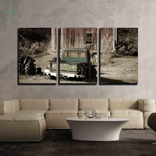 Old Truck In Front Of A Old Barn Oil Painting Home Wall Decoration
