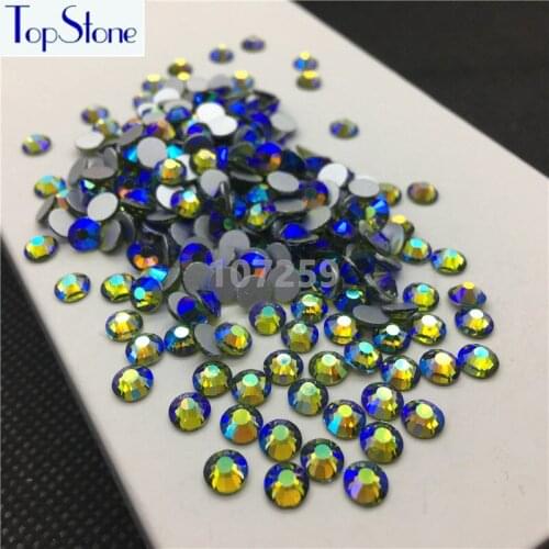 TopStone Olivine AB Color ss3-ss30 Round Glass Crystal Flatbacks Nail Art 3D Stones Glue On Non Hotfix Rhinestones