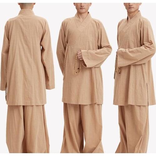 UNISEX 100%cotton Spring&Summer buddhist shaolin monks kung fu suits lay zen buddha uniforms lohan/arhat martial arts clothing