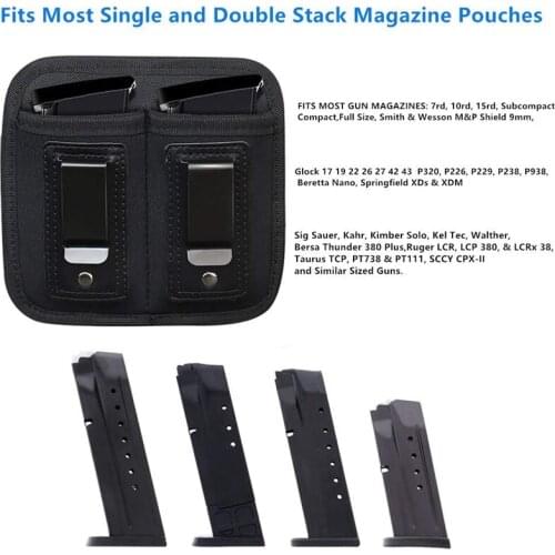 Universal Double Magazine Pouch for 9mm .40 .45 .380 .357, IWB Mag Holster Concealed Cary for Double Stack, Mag Holder for Glock