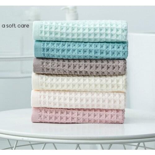 34X74cm Strand Waffle Cotton Towel Household Towel Japanese Style Hotel Plain Towel Absorbs No Lint