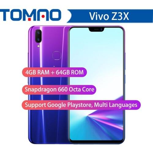 Original Vivo Z3X 4G LTE Mobile Phone Snapdragon 660 Android 8.1 6.26" IPS 2280X1080 6GB RAM 64GB ROM 16.0MP+13.0MP Fingerprint
