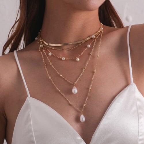 Pearl Clavicle Chain Multilayer Gold Necklace Set Elegant Women Choker Necklaces Pendant Glamour Fashion Wedding Party Jewelry