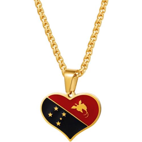 Collare The Birds-of-Paradise Pendants Gold Color Papua New Guinea Flag Jewelry 316L Stainless Steel Heart Necklace Women P726