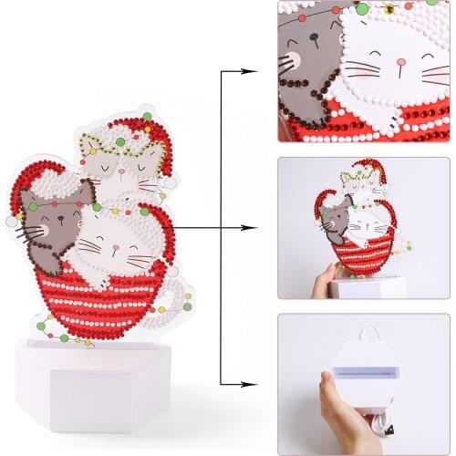 ZOOYA DIY Diamond Painting Led Light Lamp Special Shaped Three Cat Diamond Mosaic Cross Stitch Embroidery Diamond Art Home Gift