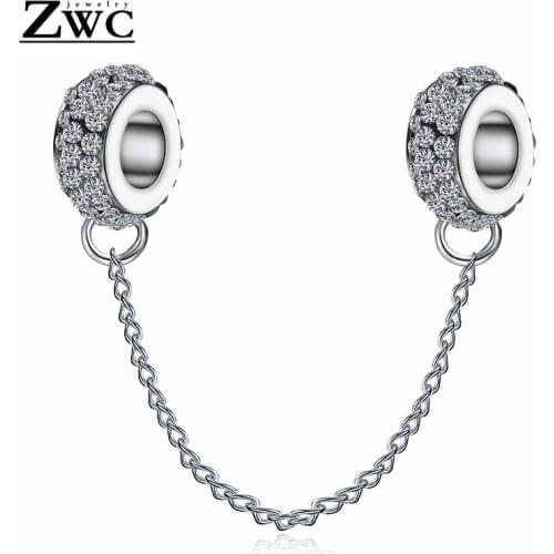 ZWC Fashion Charm Silver Color Crystal Bracelet Pendant for Women Girls Safety Bracelet Accessories Premium Jewelry Gifts
