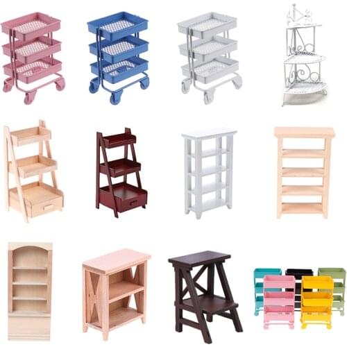 1:6 Dollhouse Miniature Furniture Shelf Bookshelf With Wheels Storage Display Rack Dollhouse Furniture Accessories