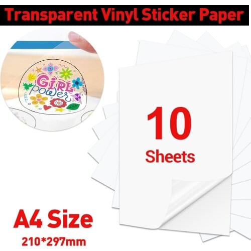 10 Sheets Printable Vinyl Sticker Paper Transparent Vinyl Label Paper A4 Waterproof Clear Transparent Sticker Self Adhesive PET