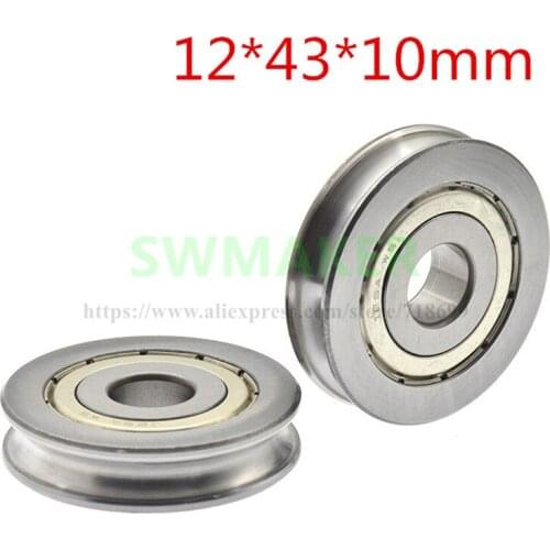 10pcs 12*43*10mm 6001 bearing pulley, guide wheel crane, U-groove 6mm track guide wheel